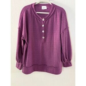 Andree By Unit Purple Ribbed Knit Button Up Long Sleeve Top Womens Large‎